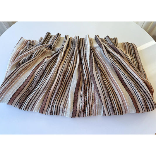 Vintage 70s pleated curtain, beige and rust brown stripes