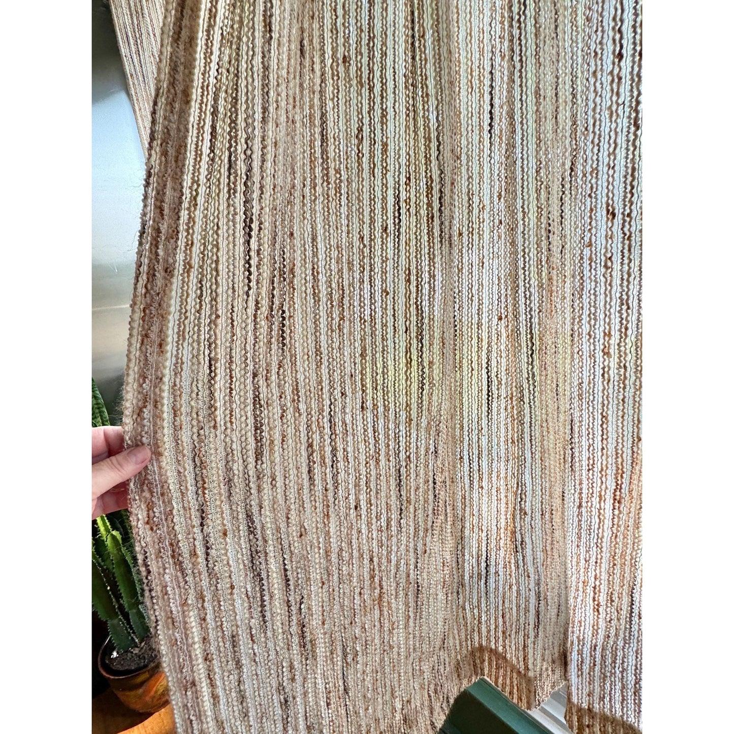 Vintage 70s pleated curtain, tan and brown panel