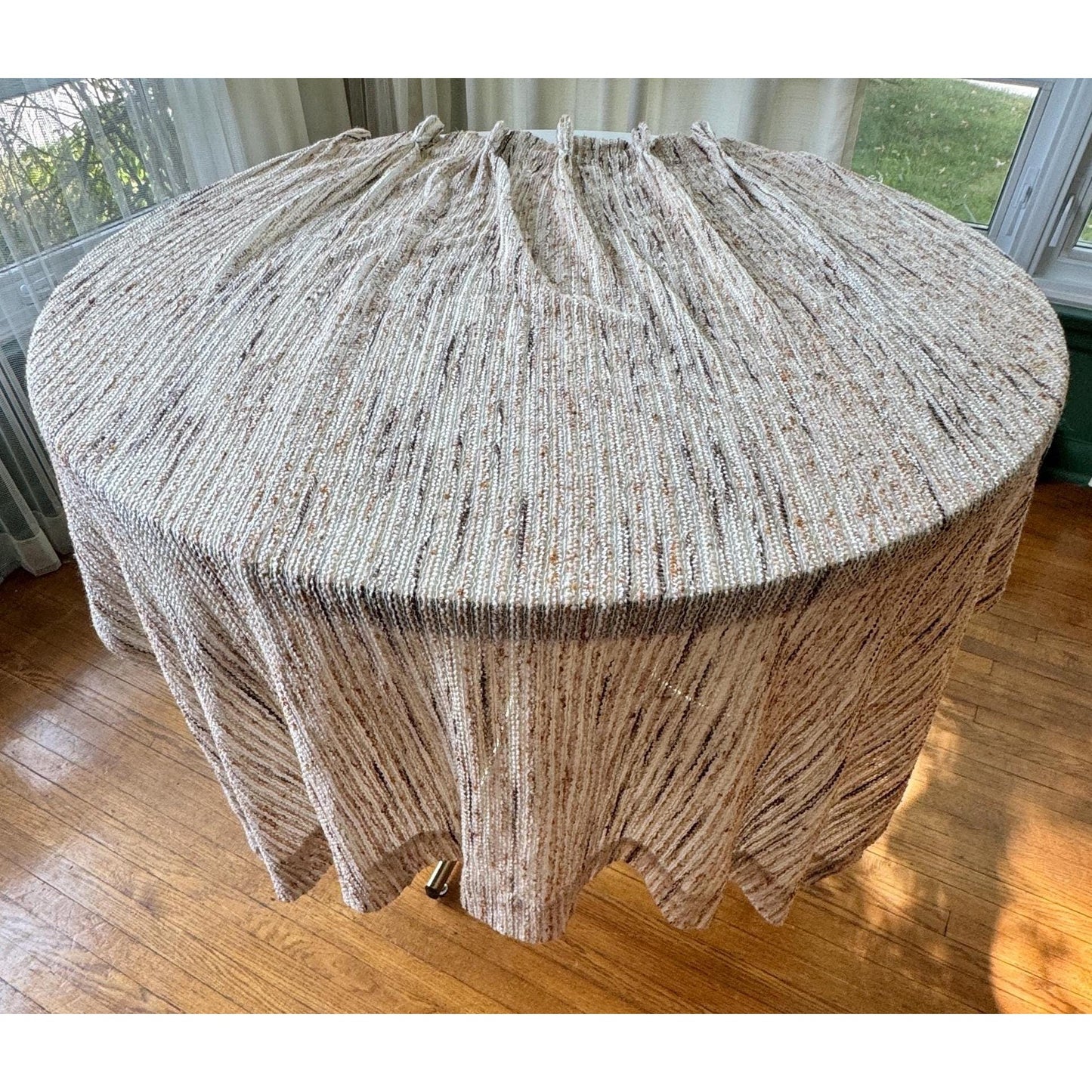 Vintage 70s pleated curtain, tan and brown panel