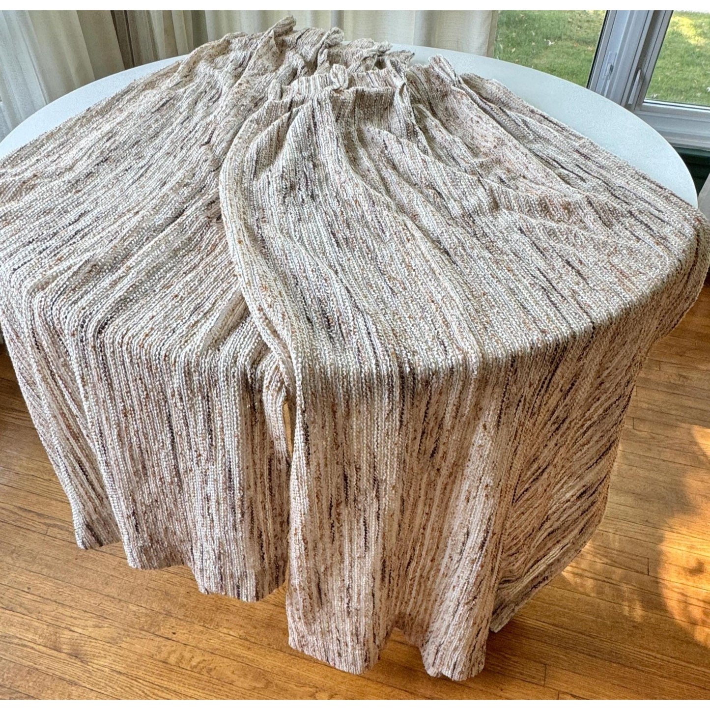 Vintage 70s pleated curtain, tan and brown panel