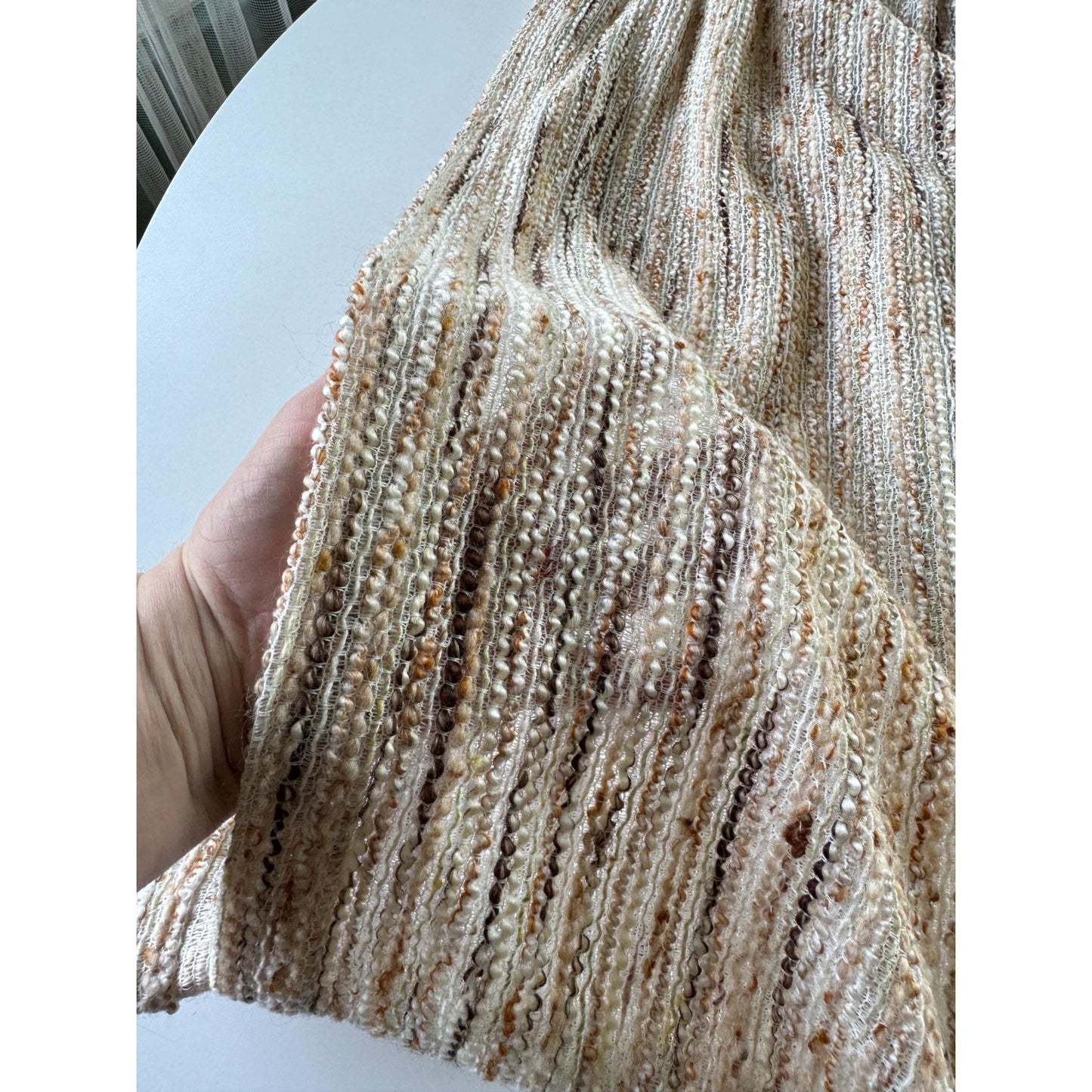 Vintage 70s pleated curtain, tan and brown panel