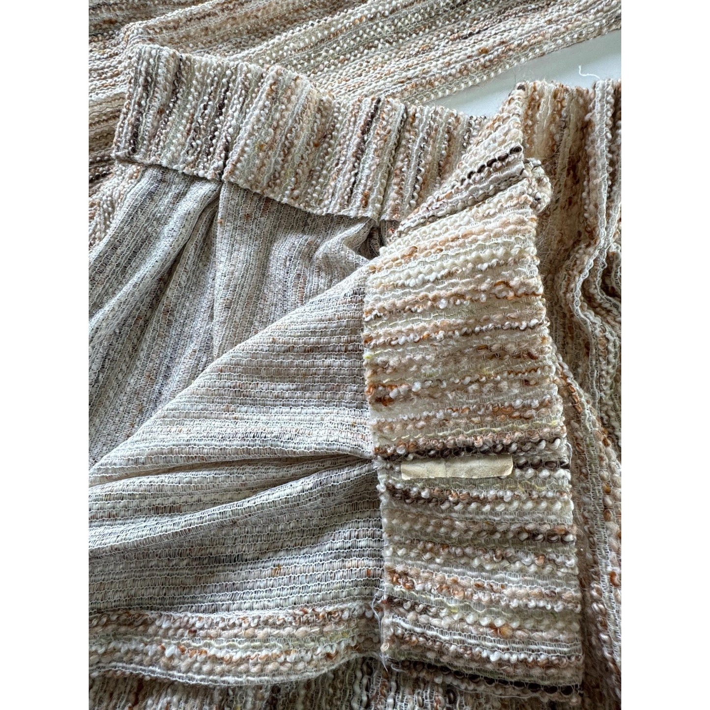 Vintage 70s pleated curtain, tan and brown panel