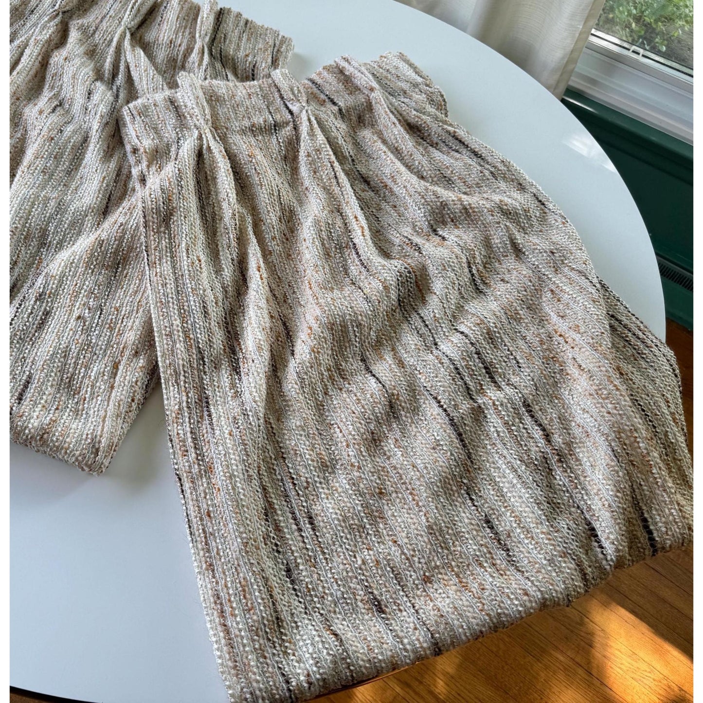 Vintage 70s pleated curtain, tan and brown panel
