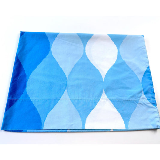 Vintage 70s pillowcase, groovy blue and white ombre,  Seven Seas by Cannon Royal Family