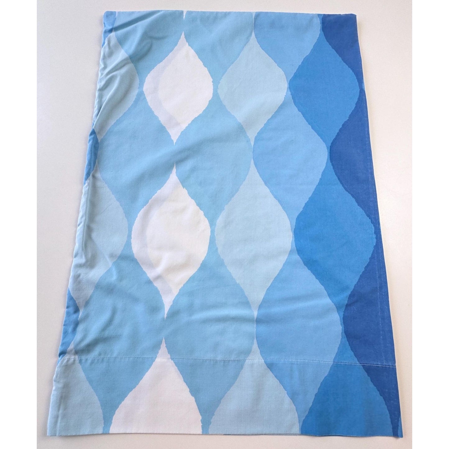 Vintage 70s pillowcase, groovy blue and white ombre,  Seven Seas by Cannon Royal Family