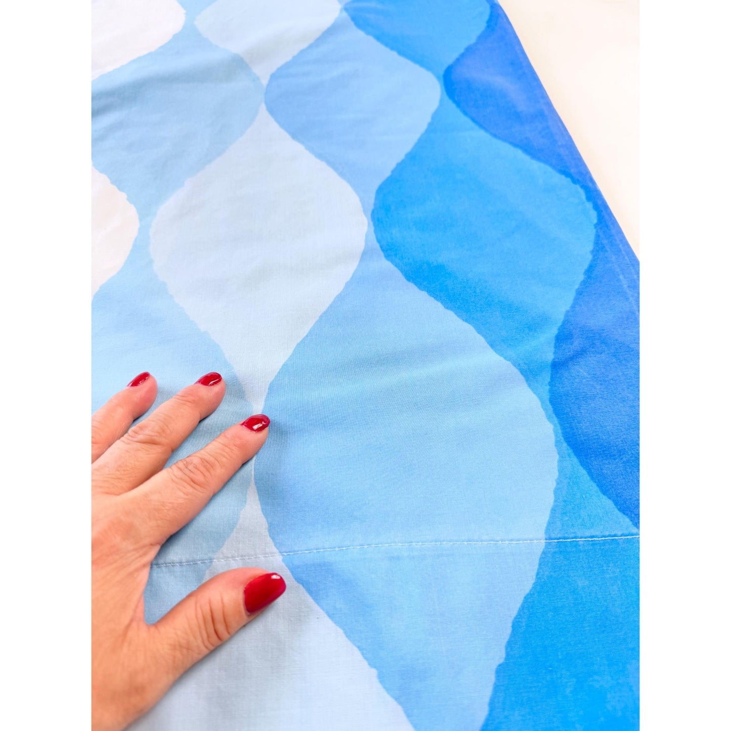 Vintage 70s pillowcase, groovy blue and white ombre,  Seven Seas by Cannon Royal Family