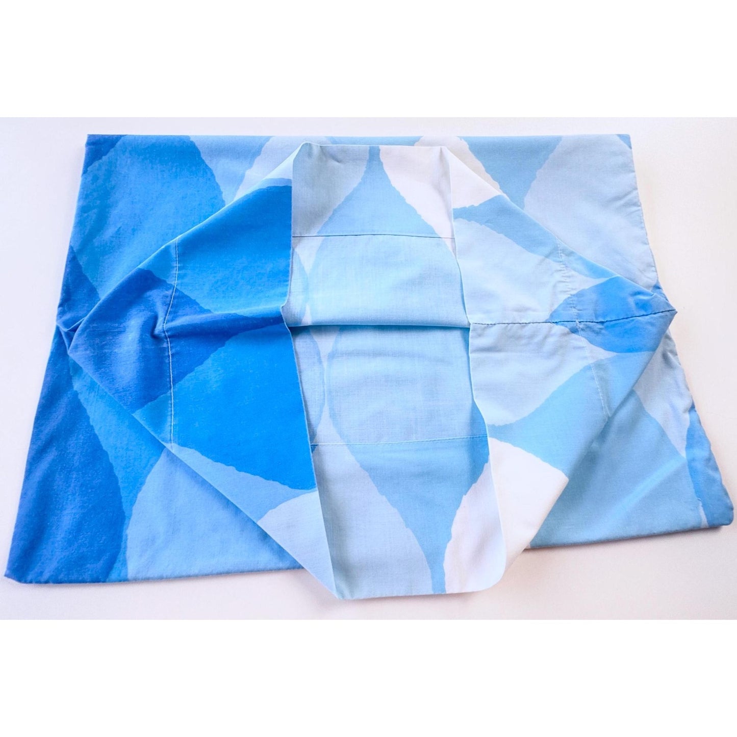 Vintage 70s pillowcase, groovy blue and white ombre,  Seven Seas by Cannon Royal Family