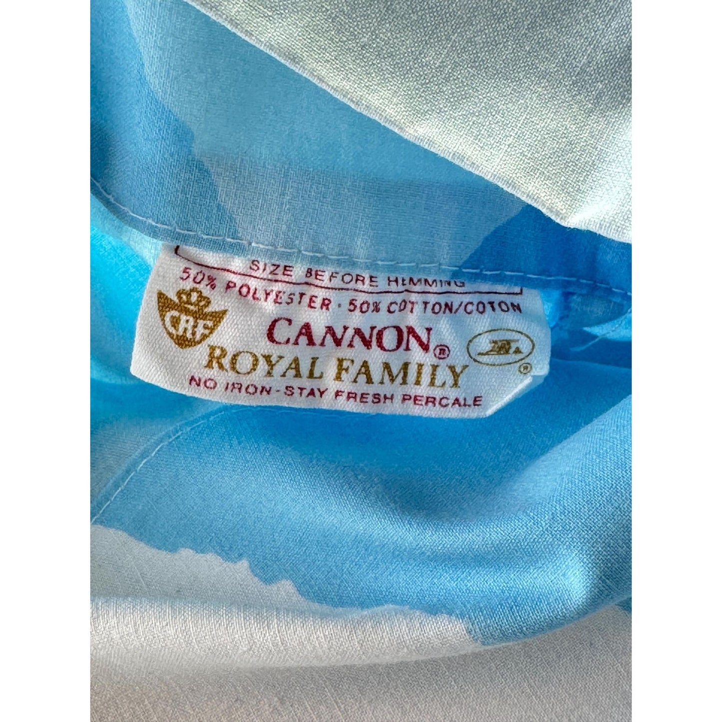 Vintage 70s pillowcase, groovy blue and white ombre,  Seven Seas by Cannon Royal Family