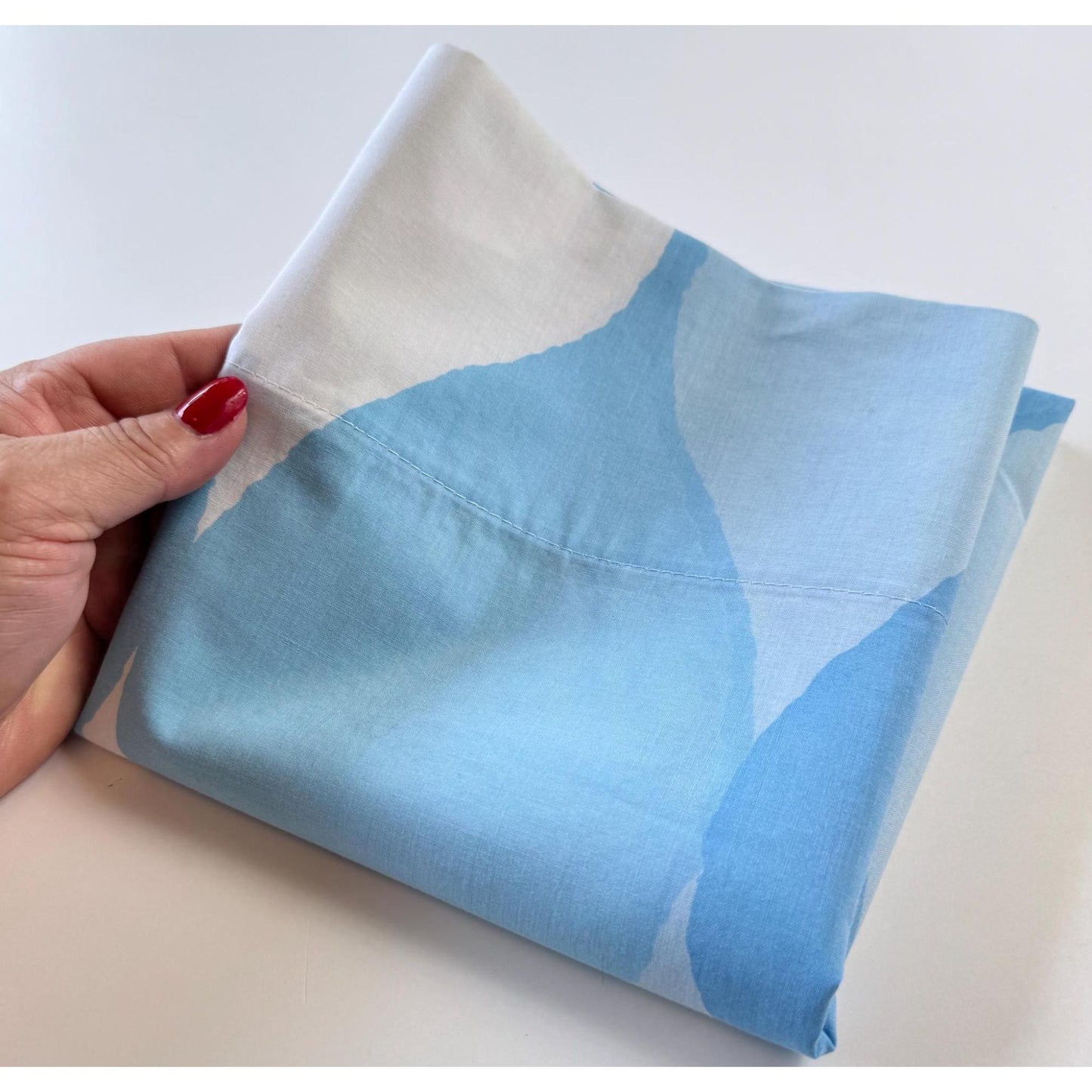 Vintage 70s pillowcase, groovy blue and white ombre,  Seven Seas by Cannon Royal Family