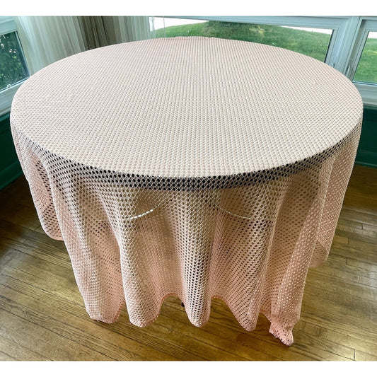 Vintage 80s shower curtain, peach open weave mesh