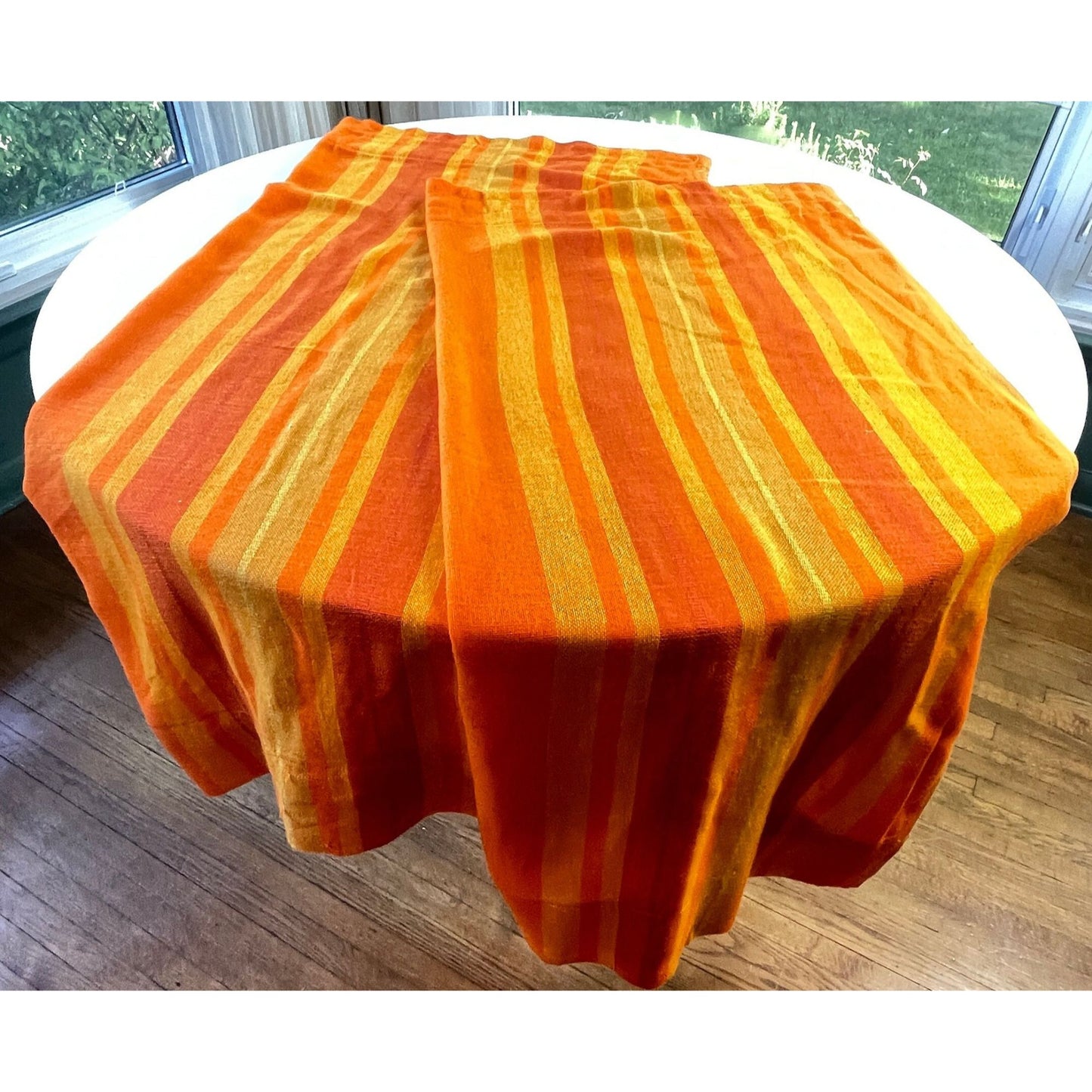 Vintage 70s curtain, yellow orange striped panel