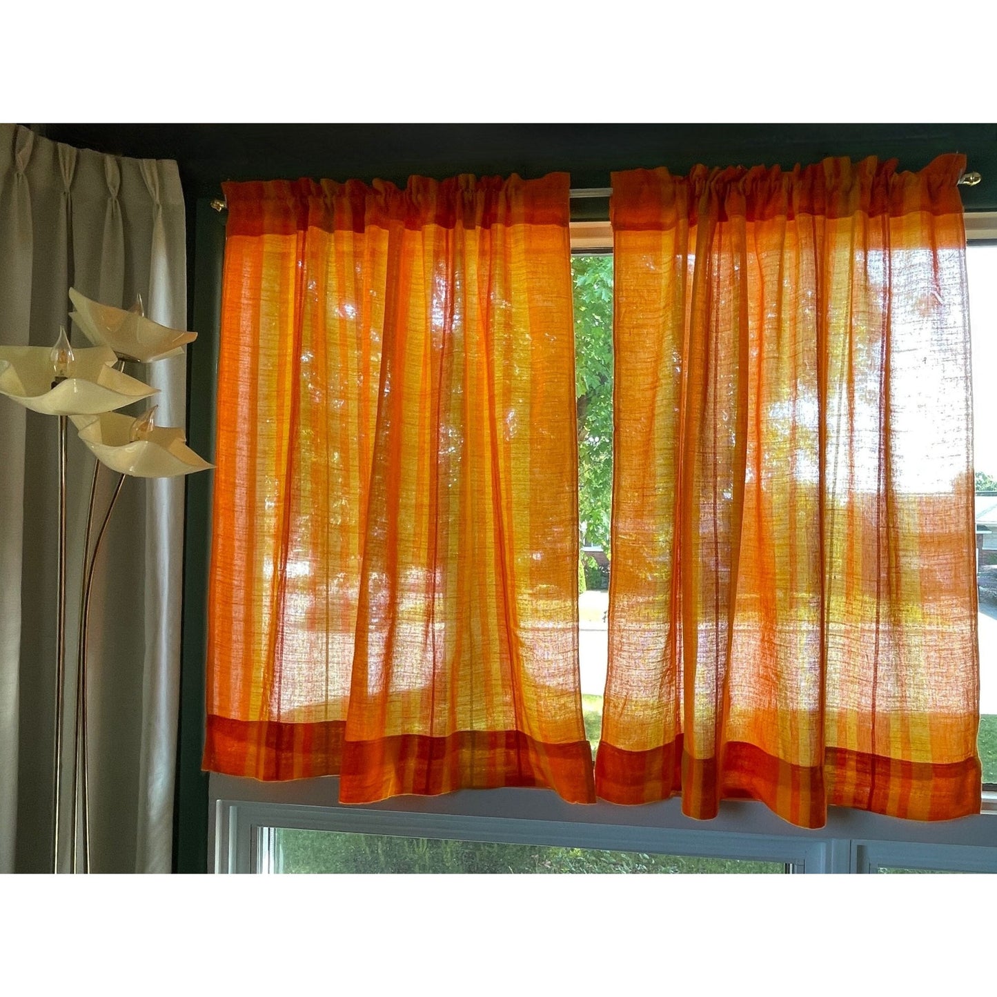 Vintage 70s curtain, yellow orange striped panel