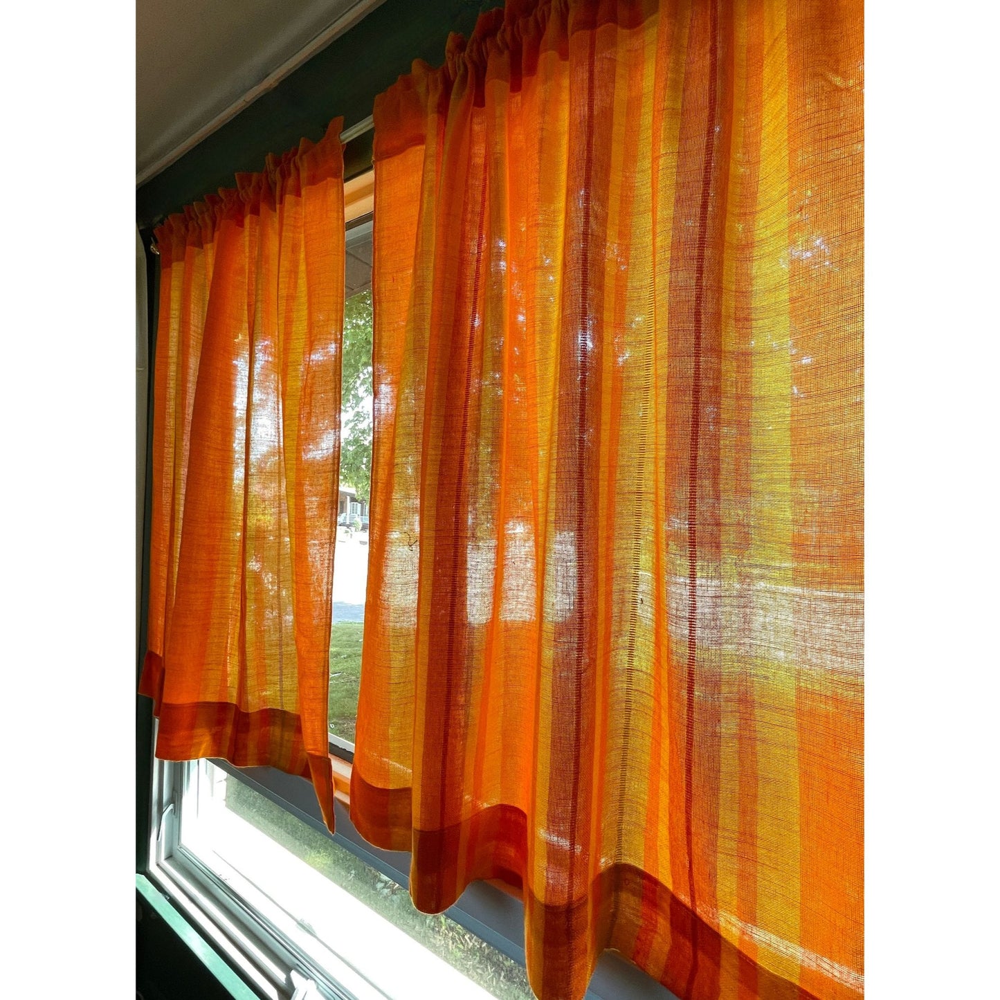 Vintage 70s curtain, yellow orange striped panel