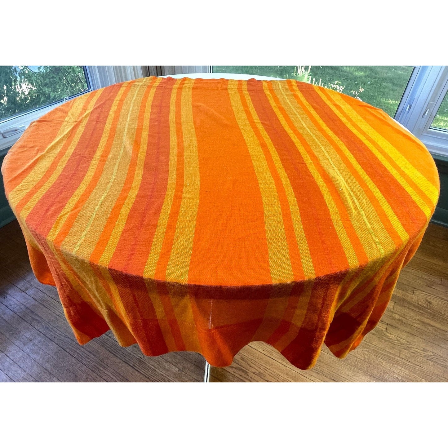 Vintage 70s curtain, yellow orange striped panel