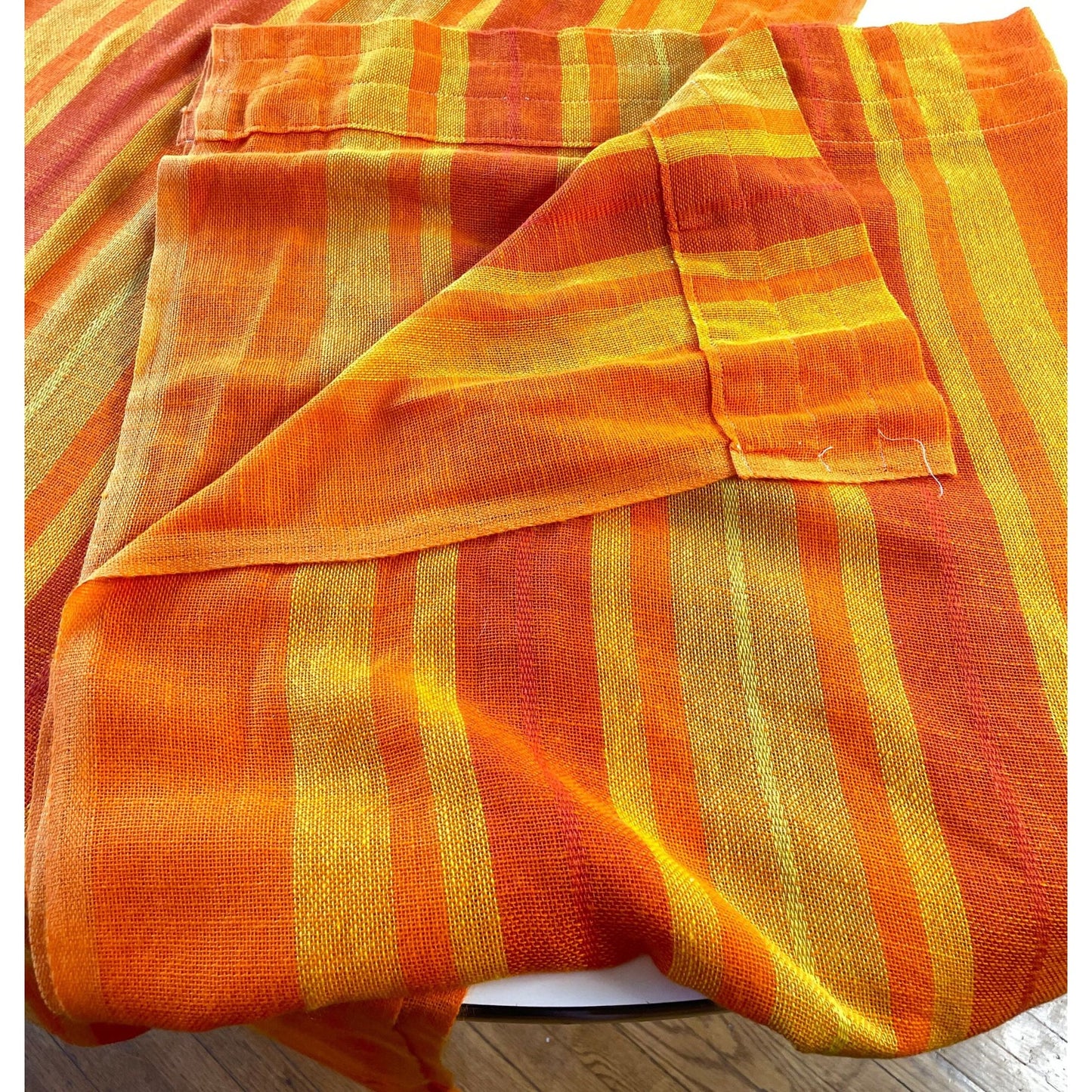 Vintage 70s curtain, yellow orange striped panel