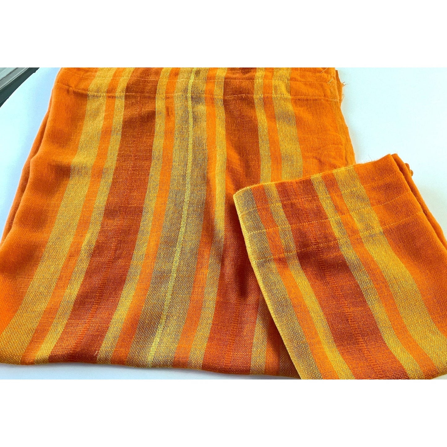 Vintage 70s curtain, yellow orange striped panel