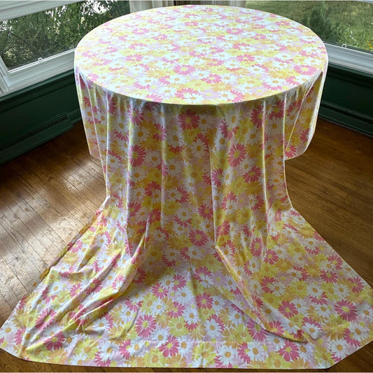 Vintage 70s flat/top bedsheet, pink orange yellow floral, twin size bed, Pequot