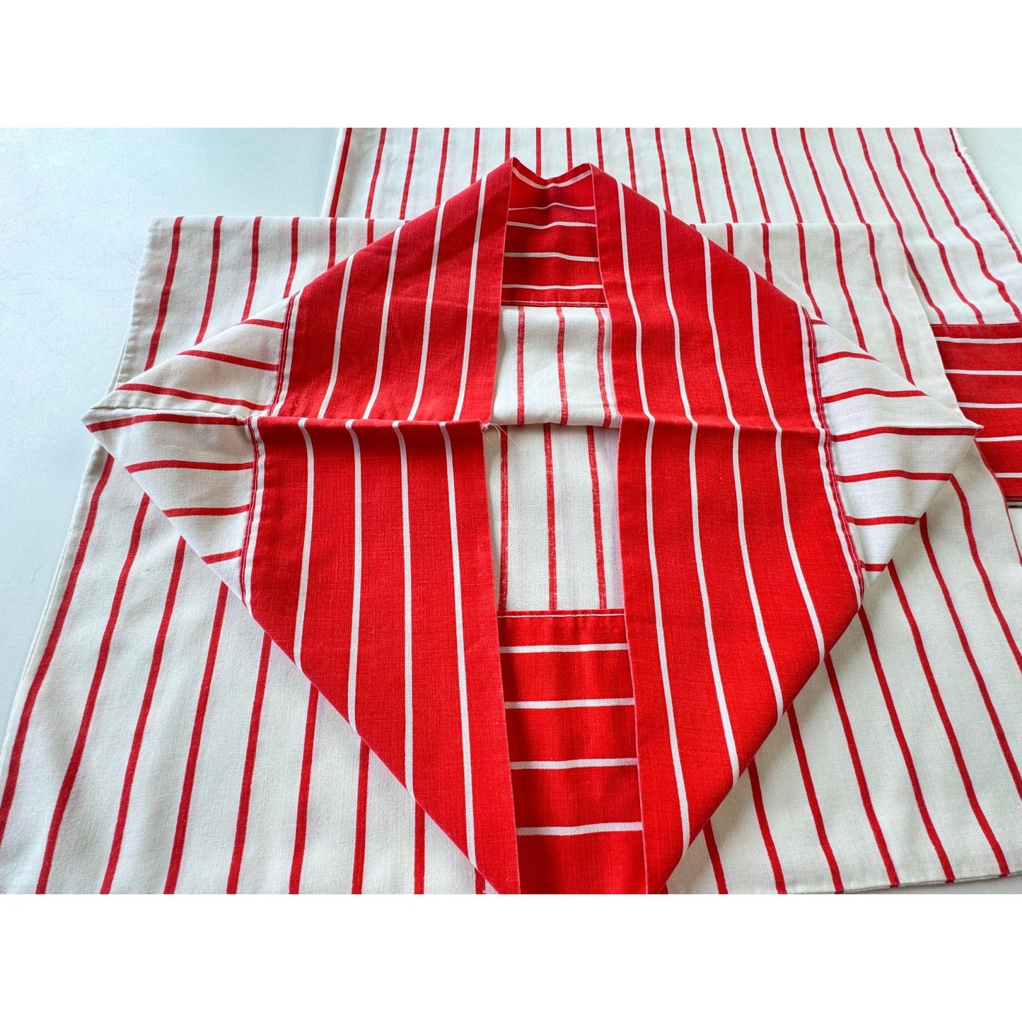 Vintage 70s pillowcases, red white stripes pattern, Caldwell