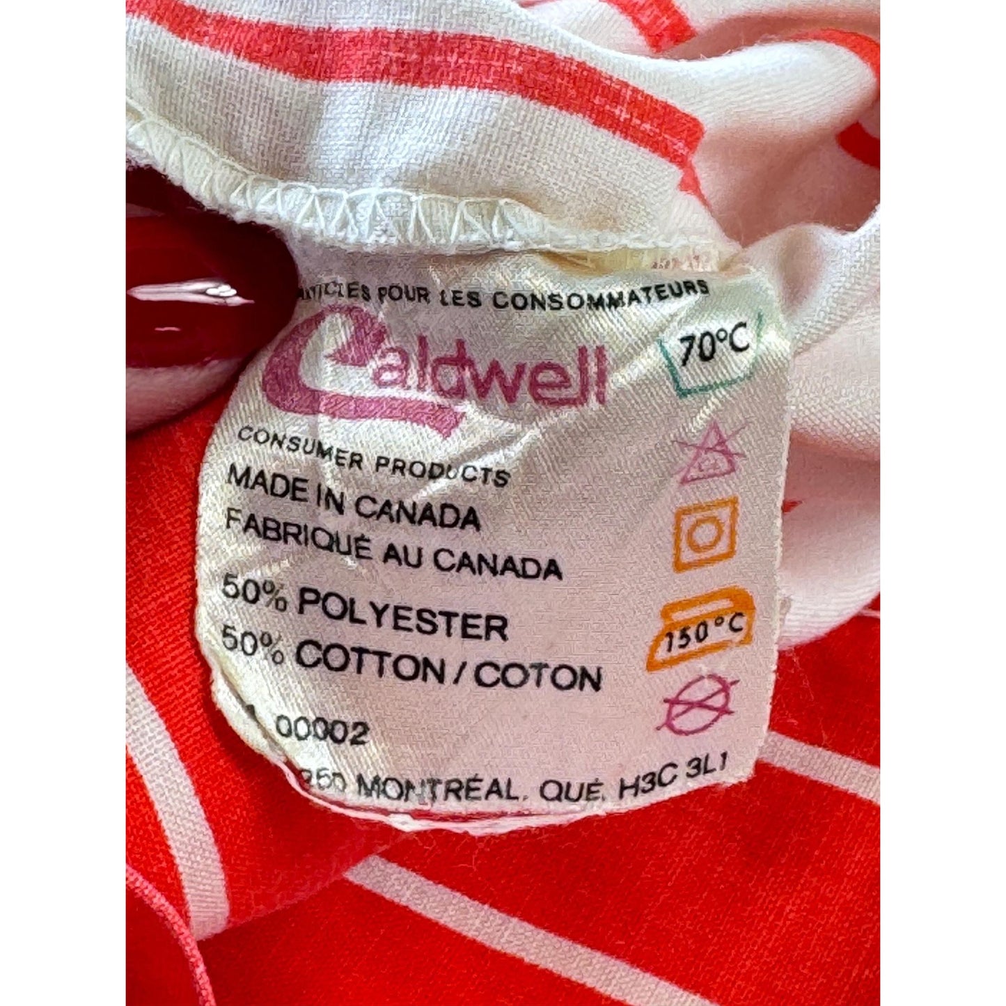Vintage 70s pillowcases, red white stripes pattern, Caldwell