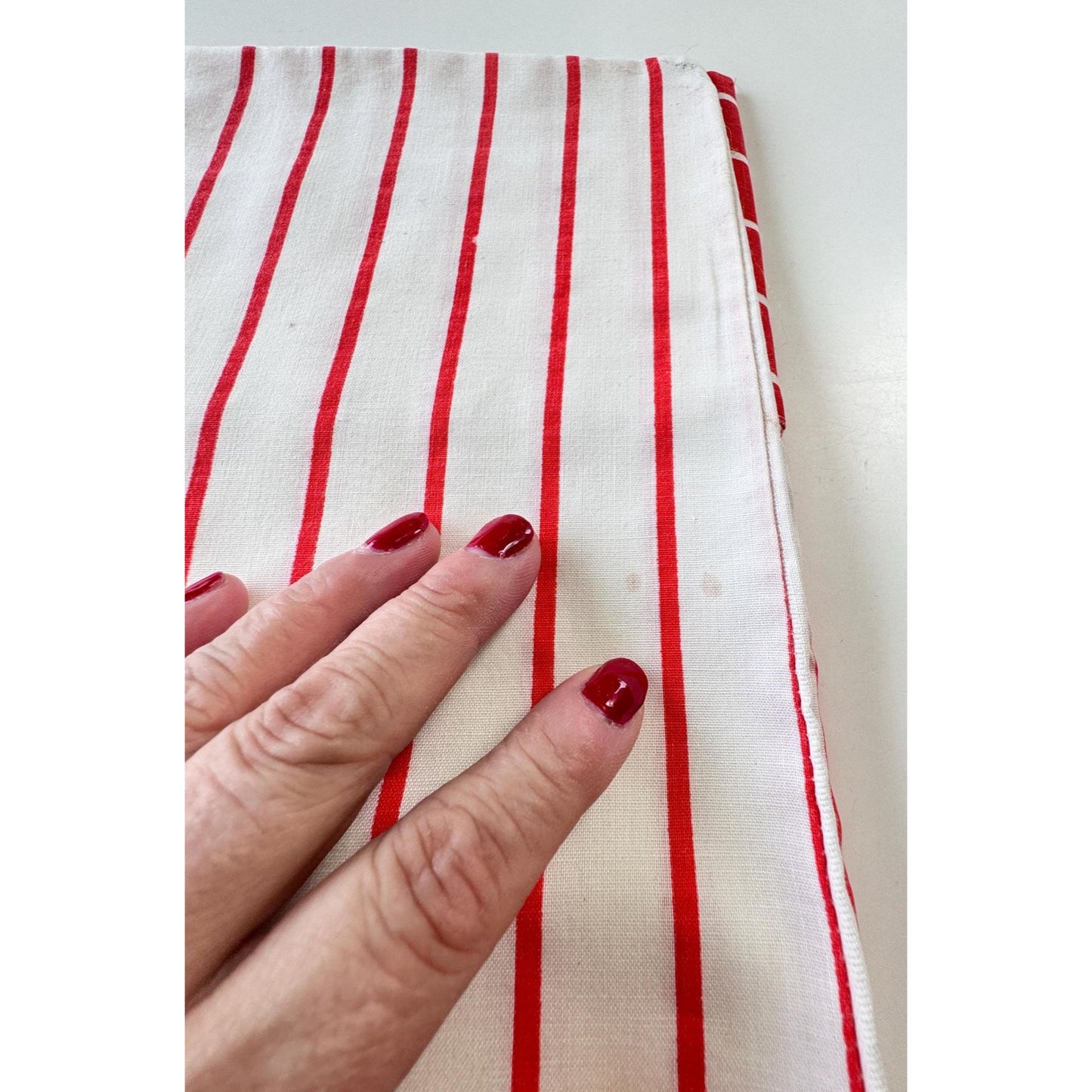 Vintage 70s pillowcases, red white stripes pattern, Caldwell