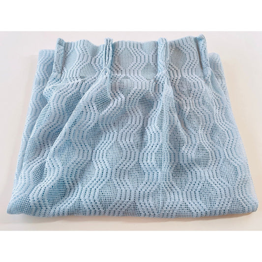Vintage 80s pleated curtain, light blue mesh panel
