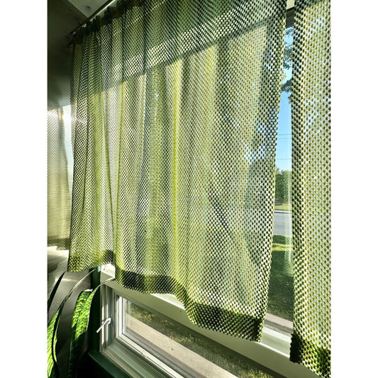 Vintage 70s curtain, green ombre effect mesh panel