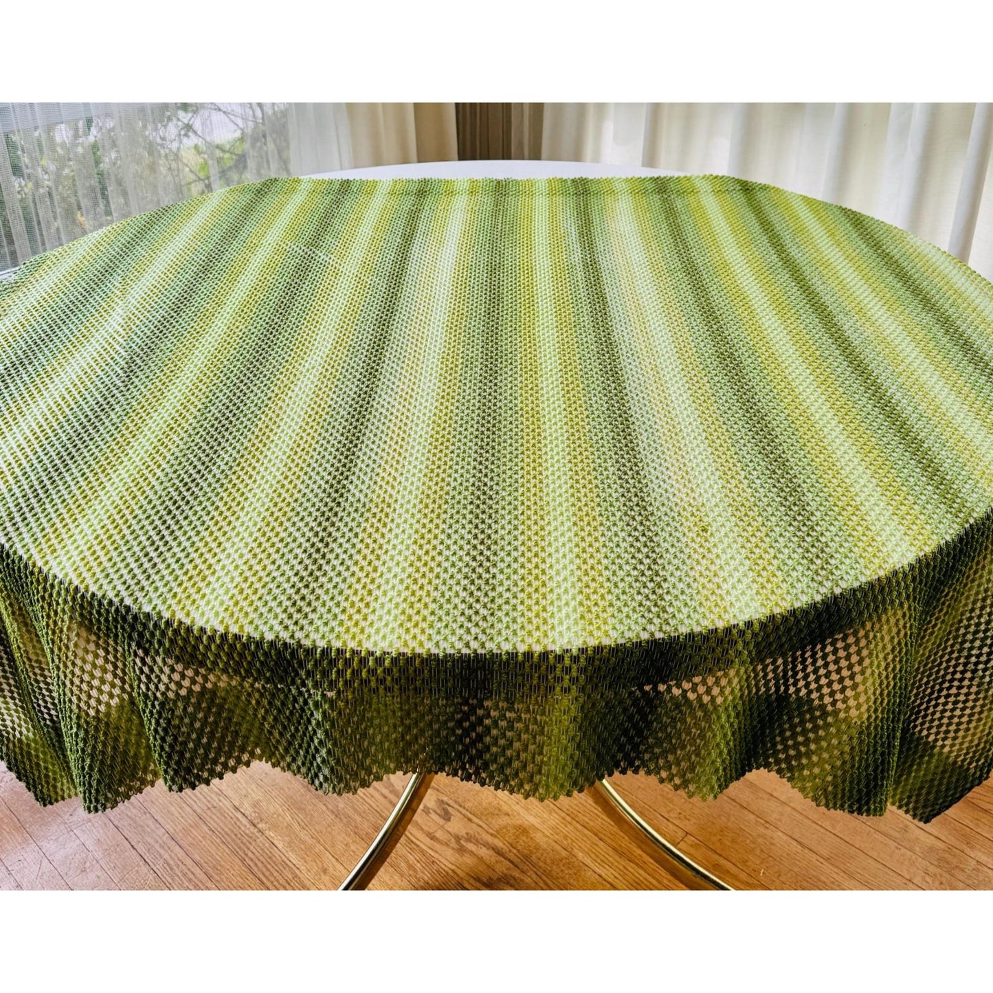 Vintage 70s curtain, green ombre effect mesh panel