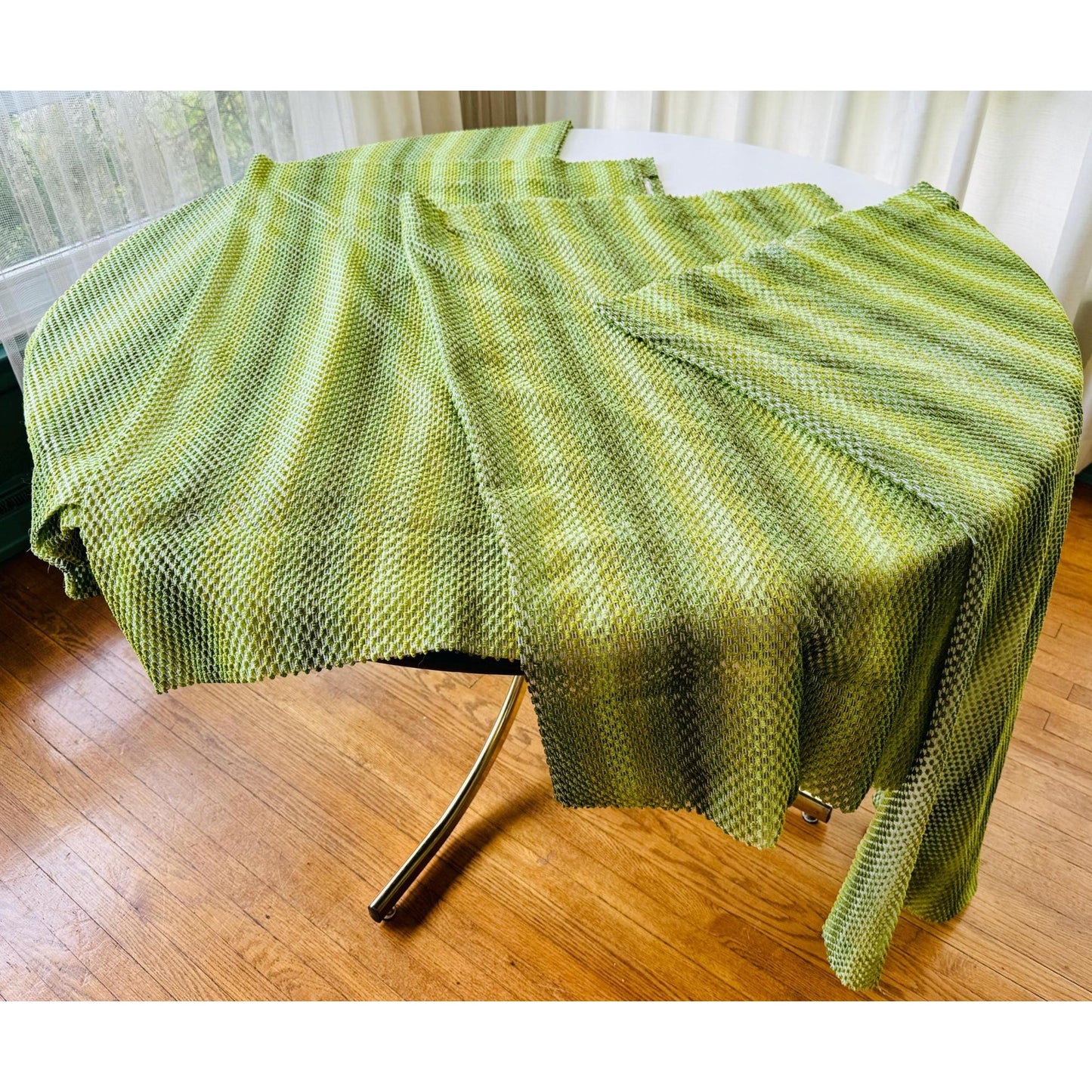 Vintage 70s curtain, green ombre effect mesh panel
