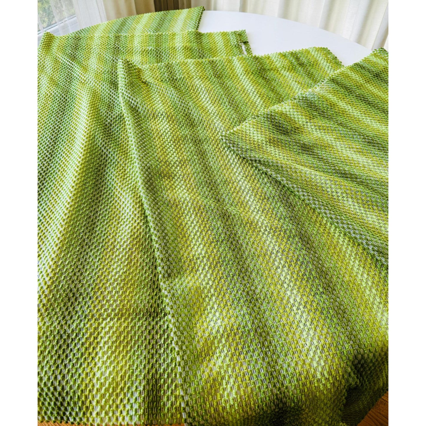 Vintage 70s curtain, green ombre effect mesh panel