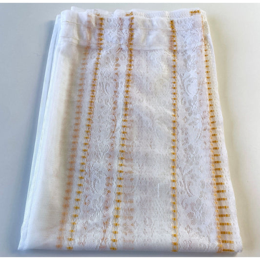 Vintage 70s curtain, white yellow sheer panel