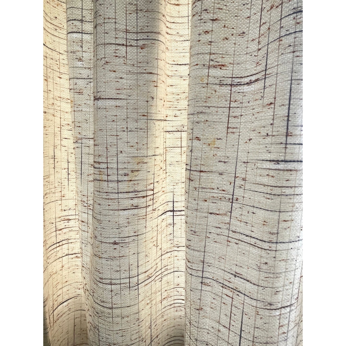 Vintage 70s pleated curtain, beige and brown geometric pattern, blackout panel
