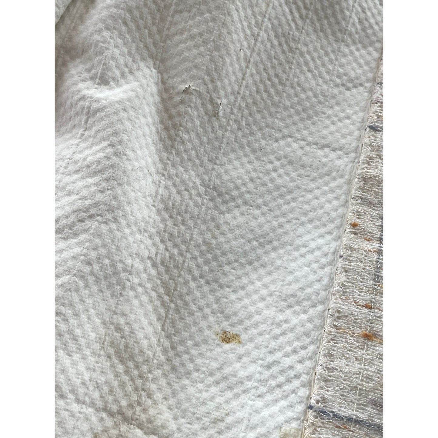 Vintage 70s pleated curtain, beige and brown geometric pattern, blackout panel