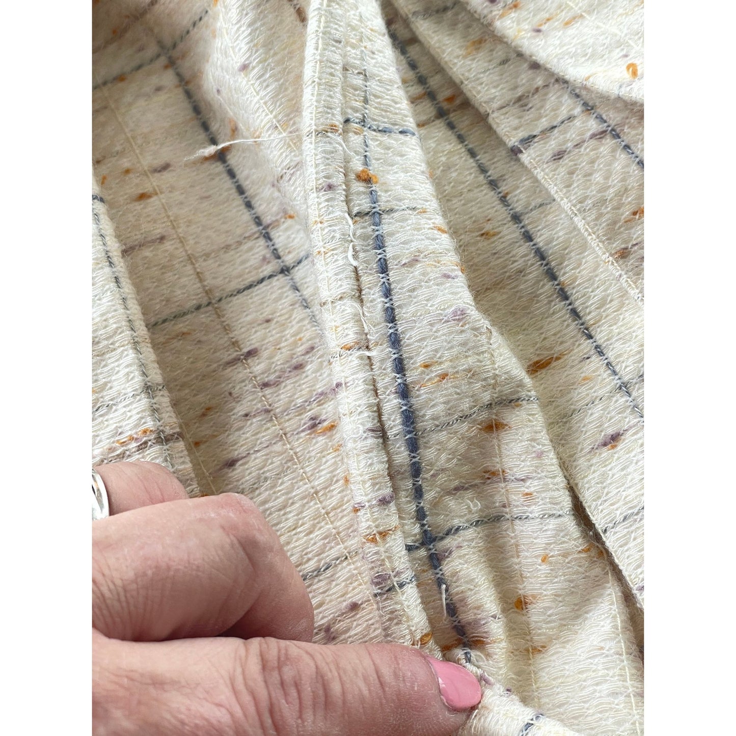 Vintage 70s pleated curtain, beige and brown geometric pattern, blackout panel