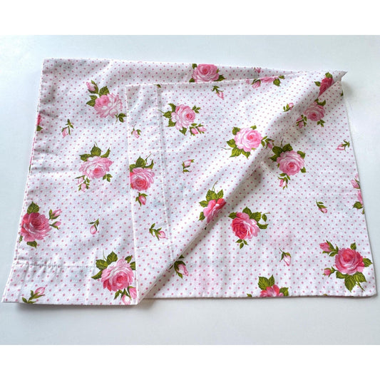 Vintage 70s pillowcase, pink floral and polka dots, Texmade Truprest