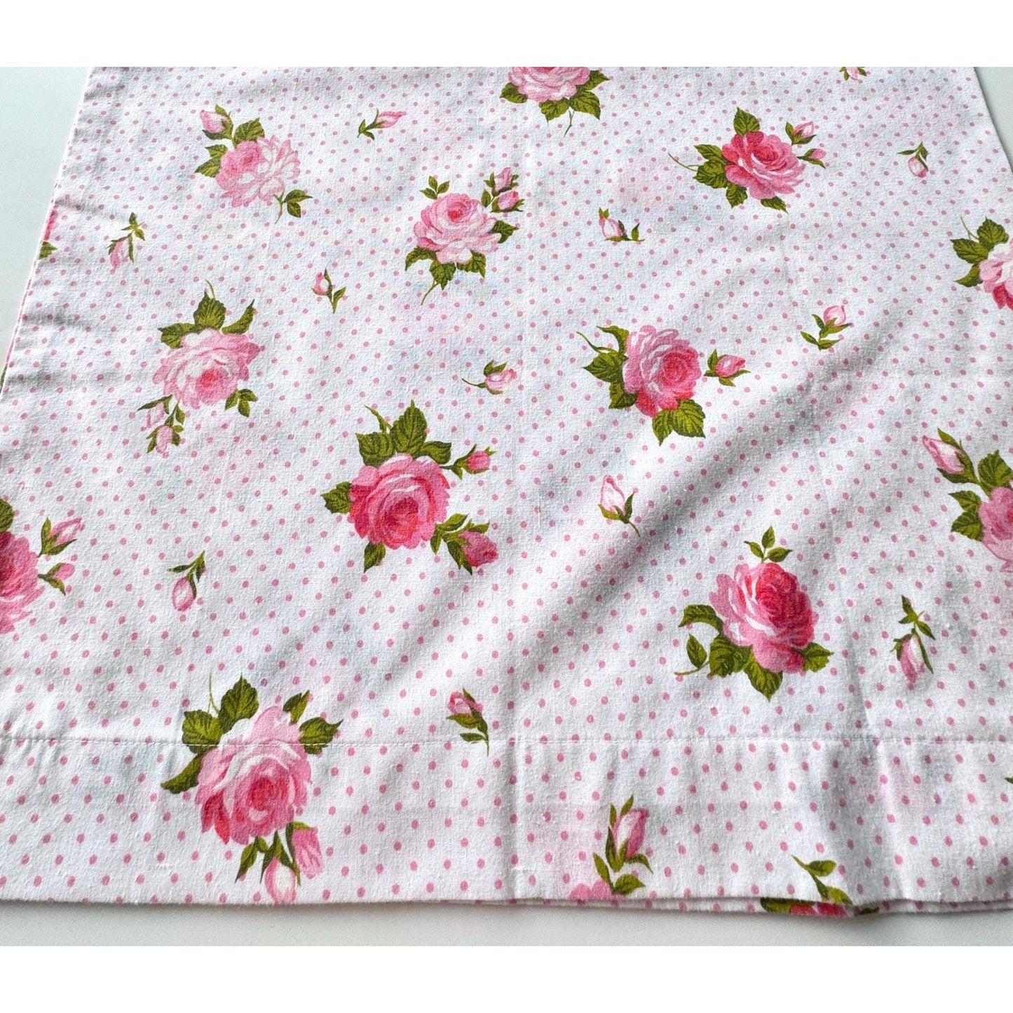 Vintage 70s pillowcase, pink floral and polka dots, Texmade Truprest