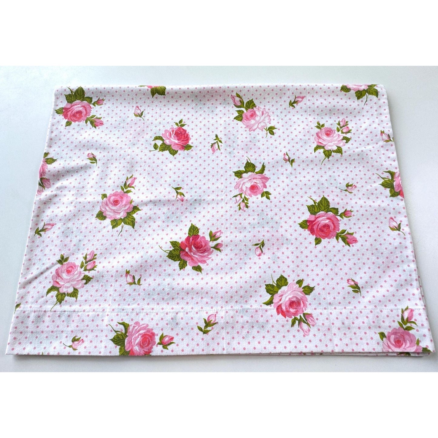 Vintage 70s pillowcase, pink floral and polka dots, Texmade Truprest