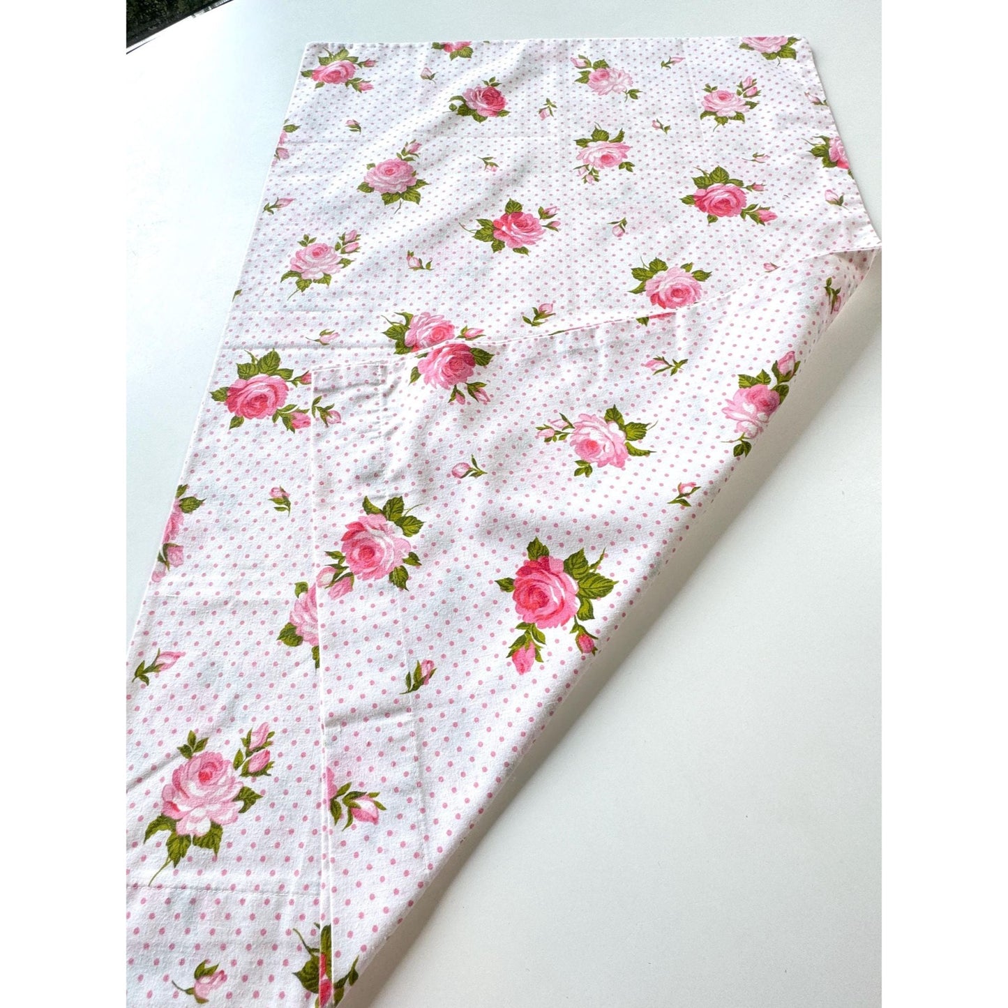 Vintage 70s pillowcase, pink floral and polka dots, Texmade Truprest