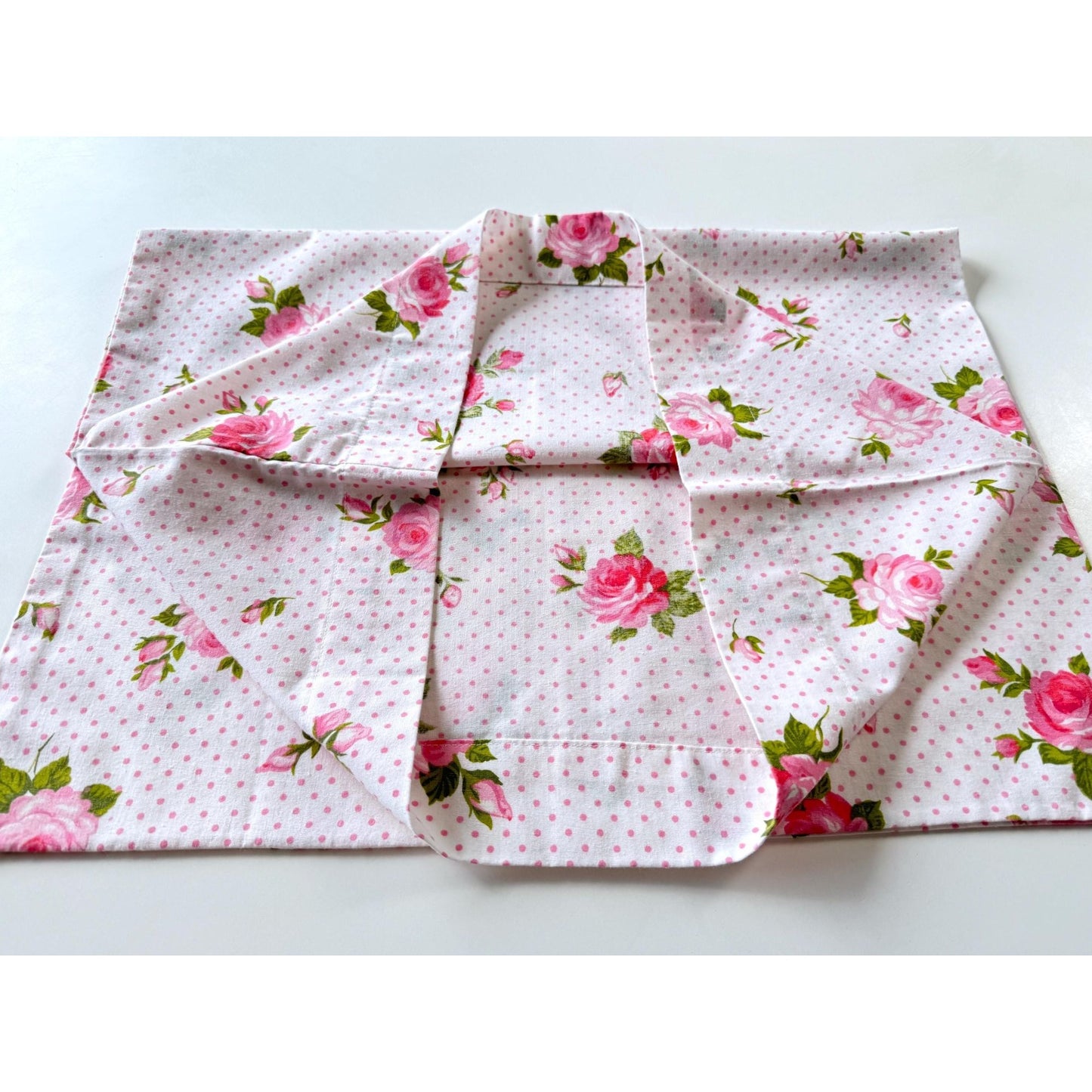Vintage 70s pillowcase, pink floral and polka dots, Texmade Truprest