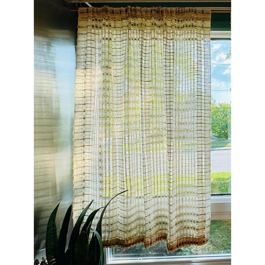 Vintage 70s curtain, beige brown open weave panel