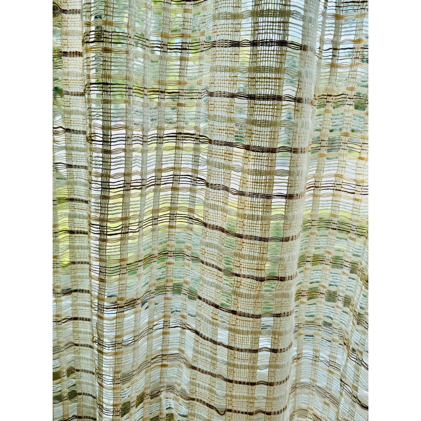 Vintage 70s curtain, beige brown open weave panel