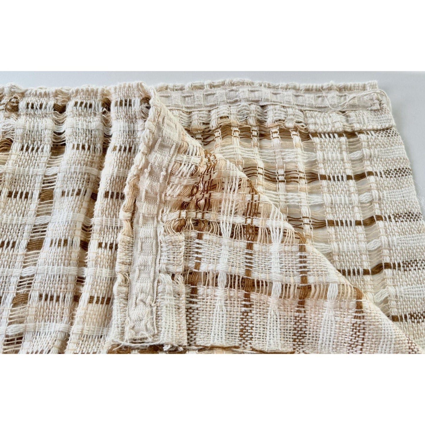 Vintage 70s curtain, beige brown open weave panel