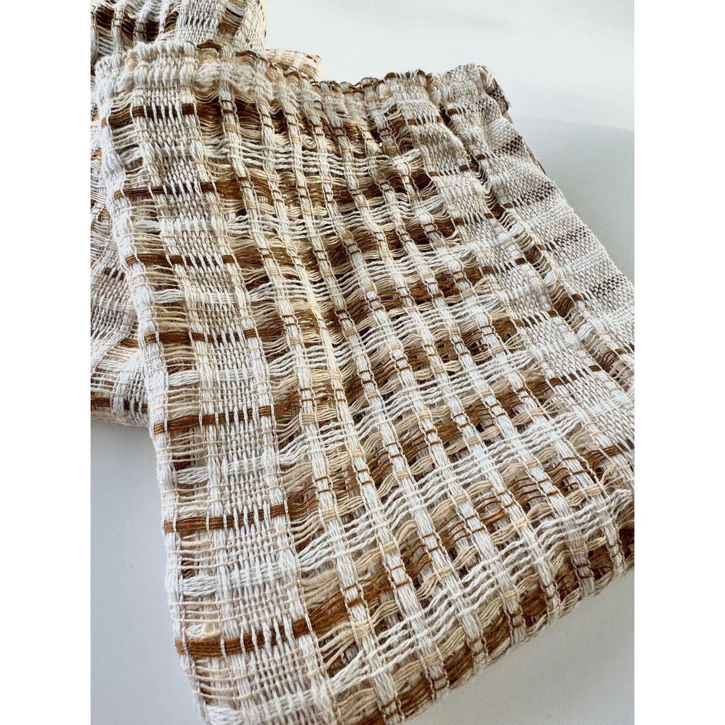Vintage 70s curtain, beige brown open weave panel