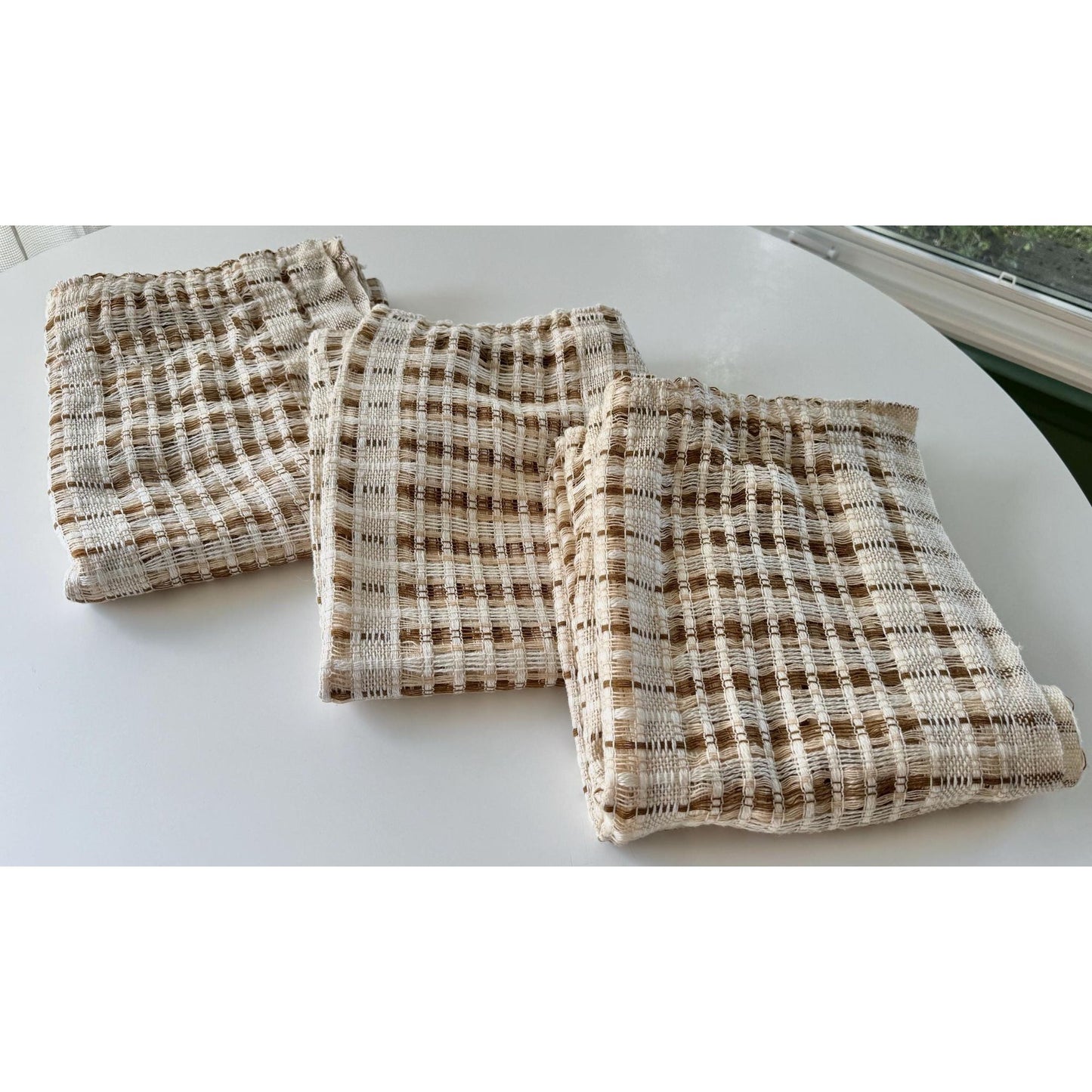 Vintage 70s curtain, beige brown open weave panel