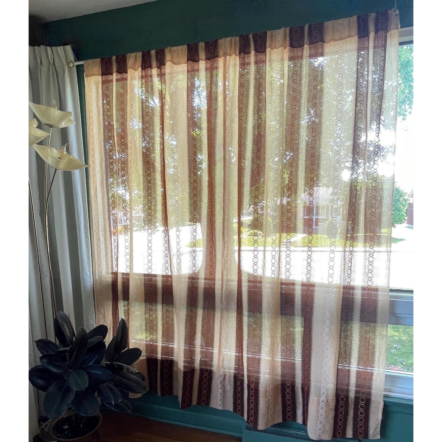 Vintage 70s curtain, tan, brown and orange panel