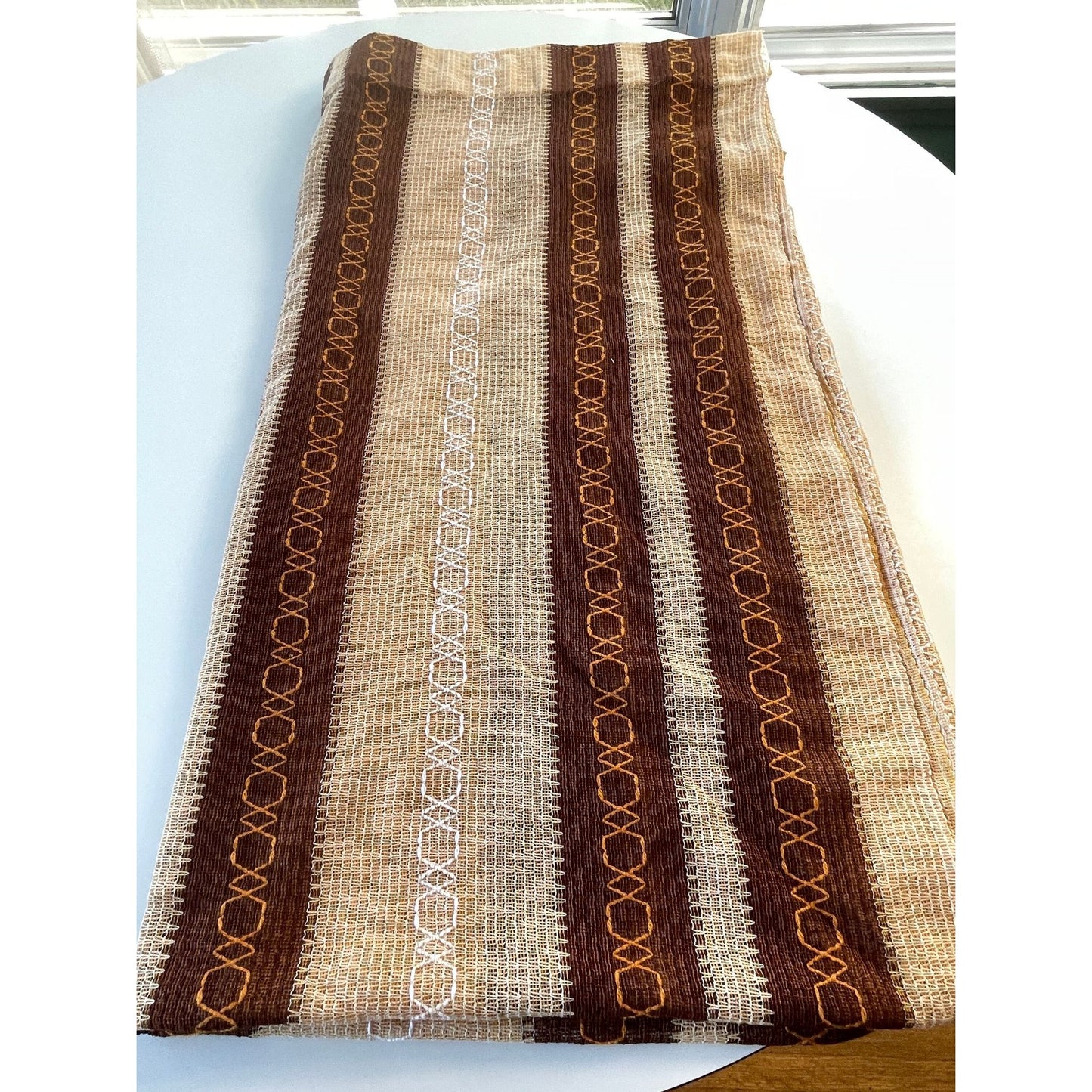 Vintage 70s curtain, tan, brown and orange panel