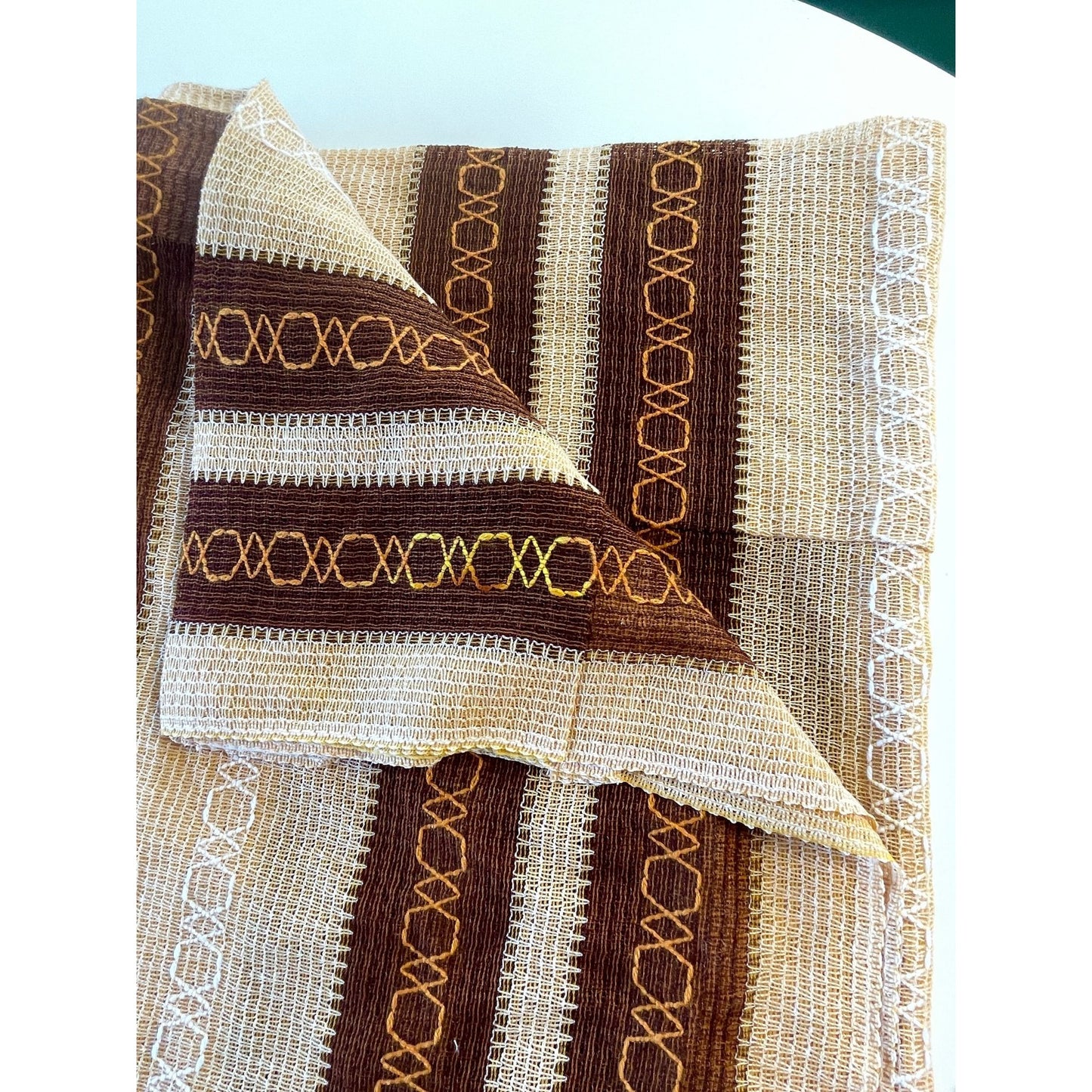 Vintage 70s curtain, tan, brown and orange panel