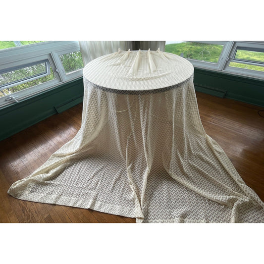 Vintage 80s pleated curtain, herringbone cream/almond colored