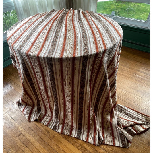 Vintage 70s pleated curtain, beige and rust brown stripes