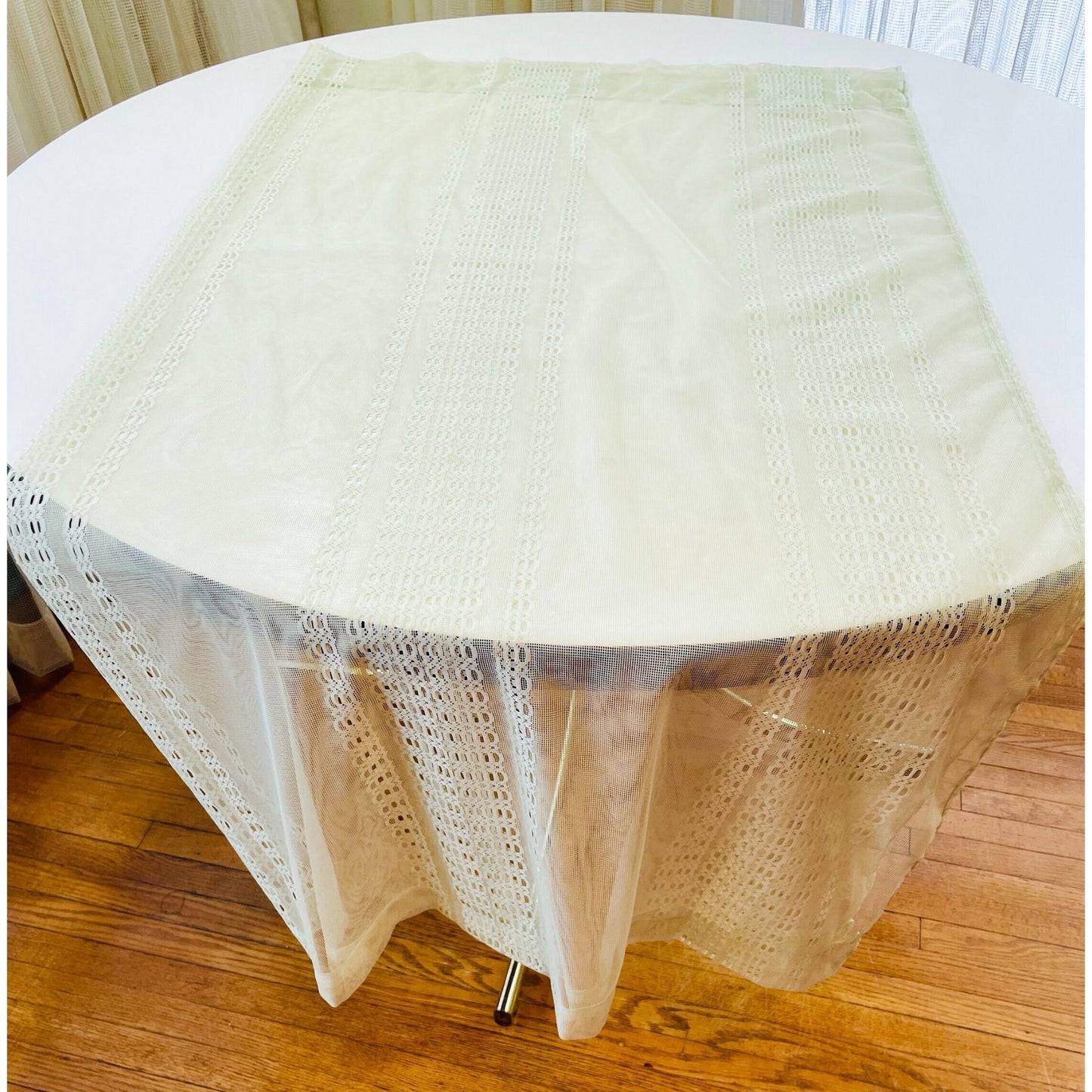 Vintage 70s curtain, soft mint sheer mesh panel