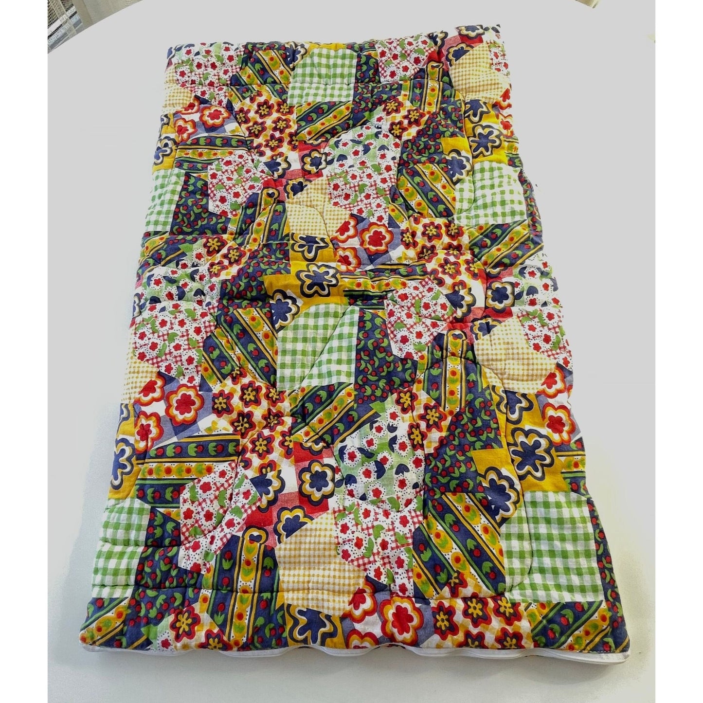 Vintage 70s faux patchwork baby blanket